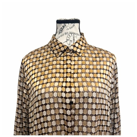 Chico's Women's Geometric Button-Down Shirt. Brown, Black, Gold. Size 1 - Picture 3 of 13